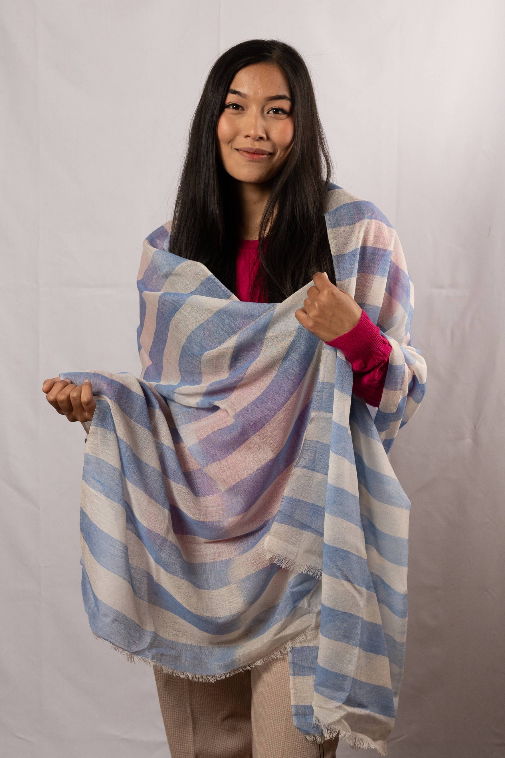  Cashmere woven fine Stripe Shawl (3022)